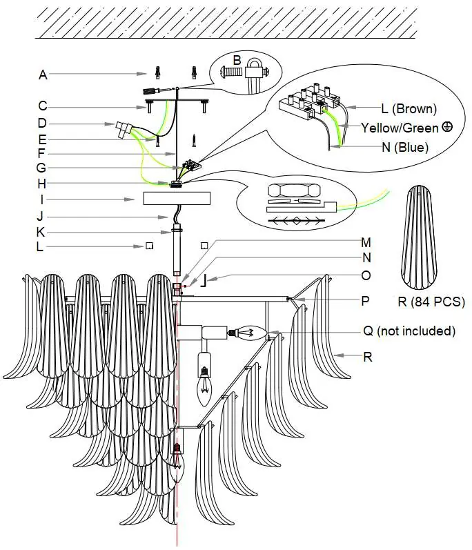 Diagramm zur Installation als Deckenleuchte