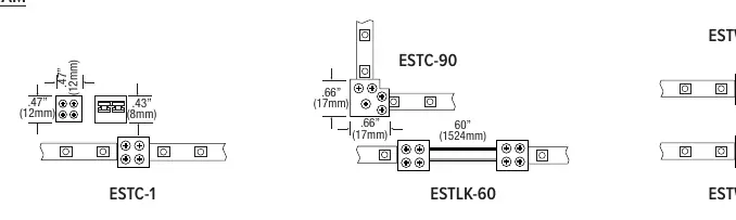 Diagramm der verschiedenen Steckertypen (ESTC-1, ESTC-90, ESTLK-60, ESTW-60, ESTW-CO)