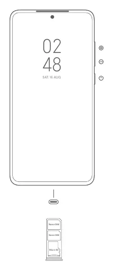 Diagramm des Redmi Note 10S mit Tastenbelegung und SIM-Karten-Einschub.