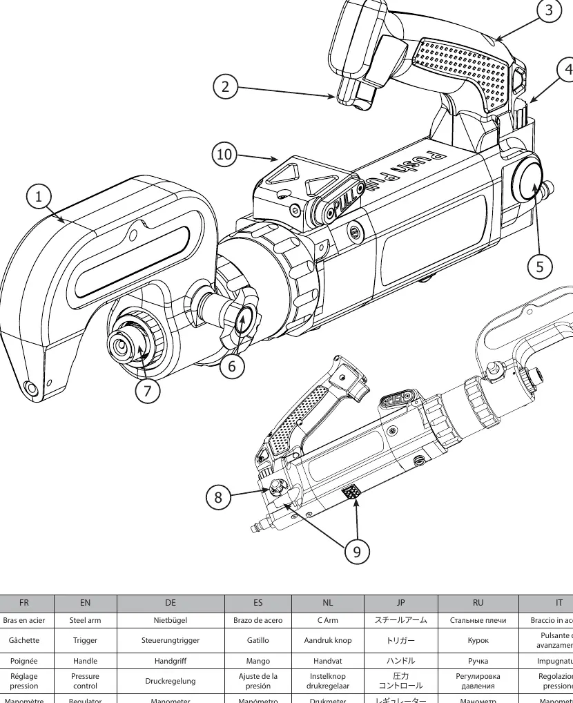 Diagramm der Nietmaschine mit Teileidentifikation