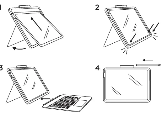 Schritt-für-Schritt-Anleitung zur Installation des iPads und der Tastatur.