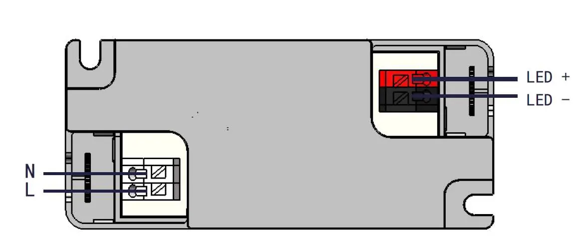 Anschlussdiagramm für Netzeingang und LED-Ausgang