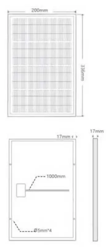 Abmessungen und Diagramm des Solarmoduls