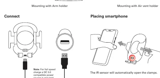 Anschluss des Ladekabels und Platzierung des Smartphones.
