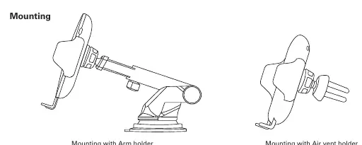 Montagemöglichkeiten: Armhalterung oder Lüftungsschlitzhalterung.