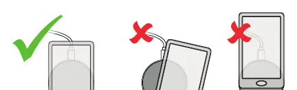 Korrekte Platzierung des Smartphones auf dem Ladegerät.