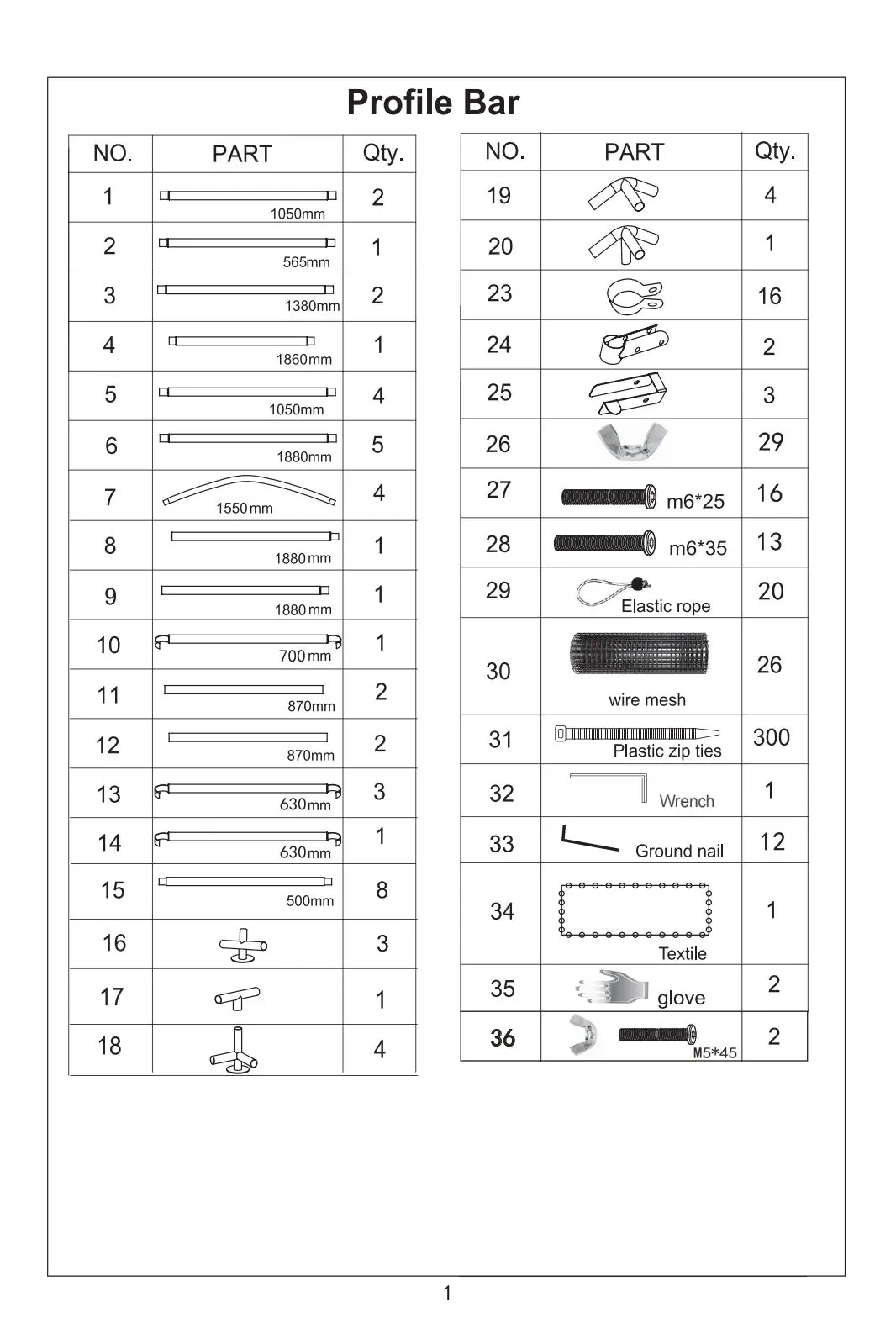 Teileliste des Hühnerstalls