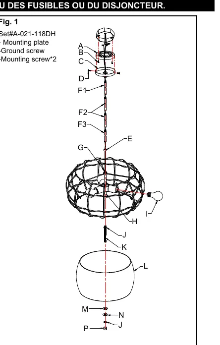 Explosionszeichnung der Leuchtenmontage (Fig. 1)
