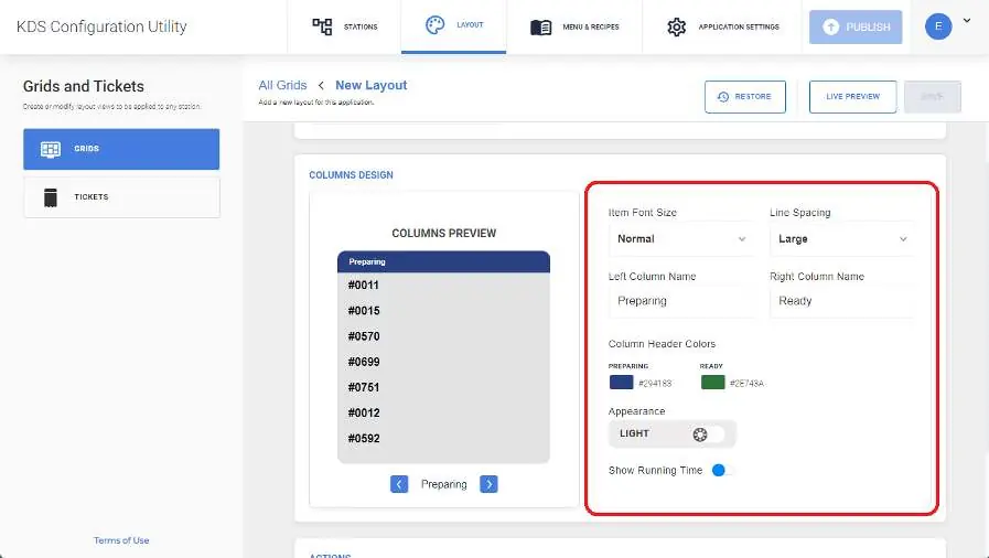 Optionen zur Anpassung des Ticket-Designs.