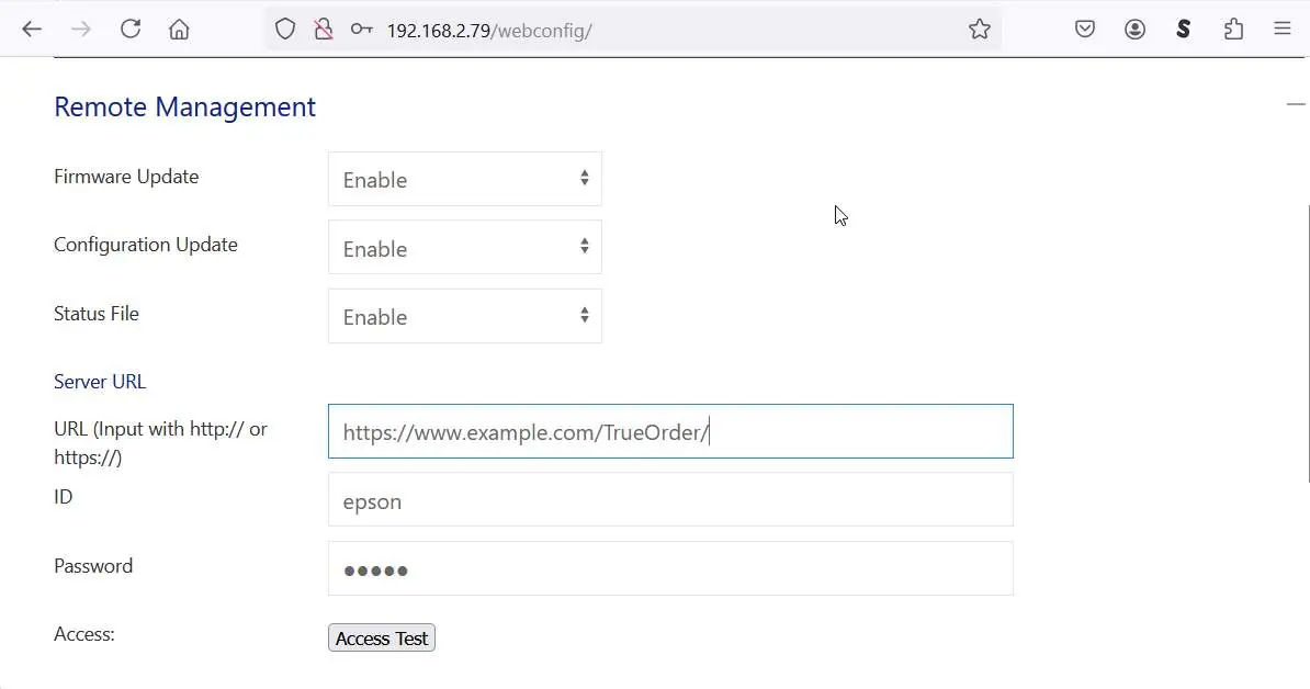 WebConfig Remote Management Einstellungen