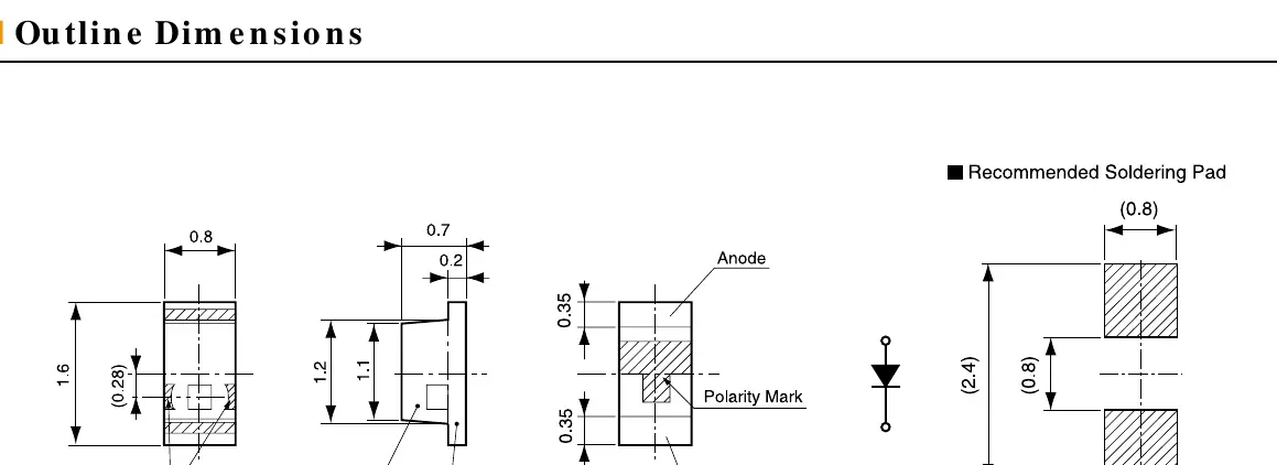 Außenabmessungen und empfohlenes Lötpad-Layout