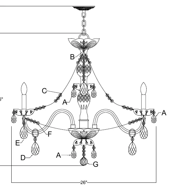 Diagramm des Kronleuchters und der Arm-Montage