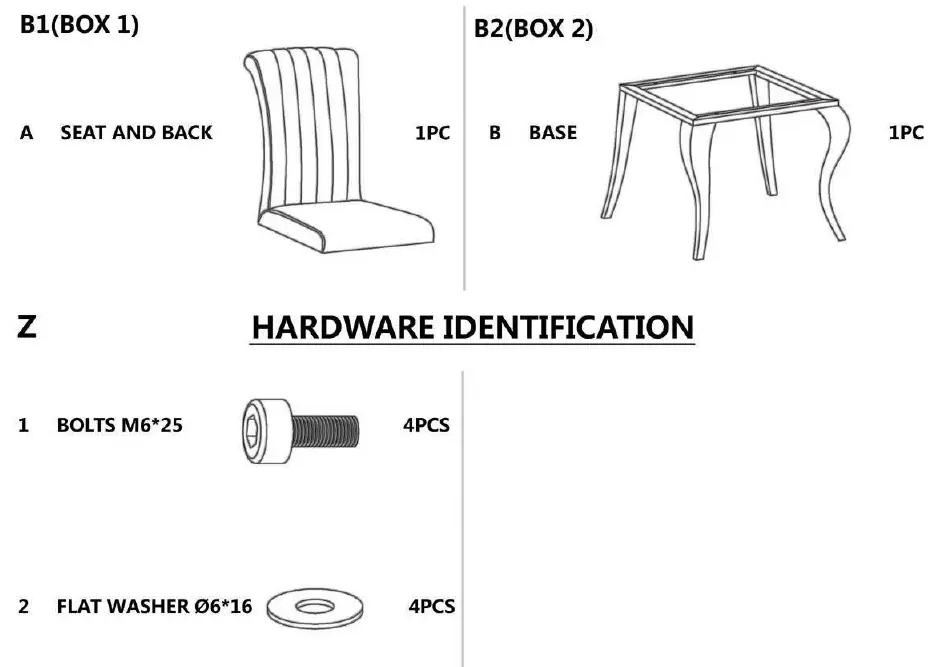 Teile- und Hardware-Identifikation für den Stuhl
