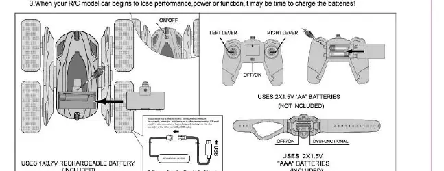 Diagramm zum Einlegen der Batterien und Ein-/Ausschalten
