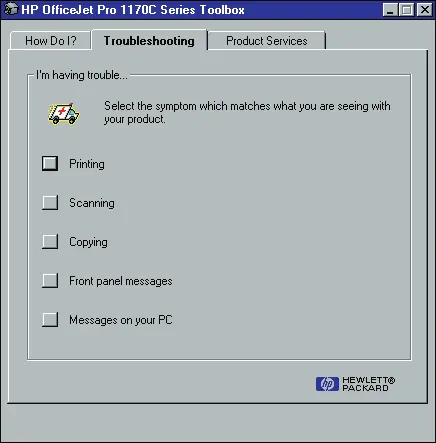 Troubleshooting-Menü in der Toolbox