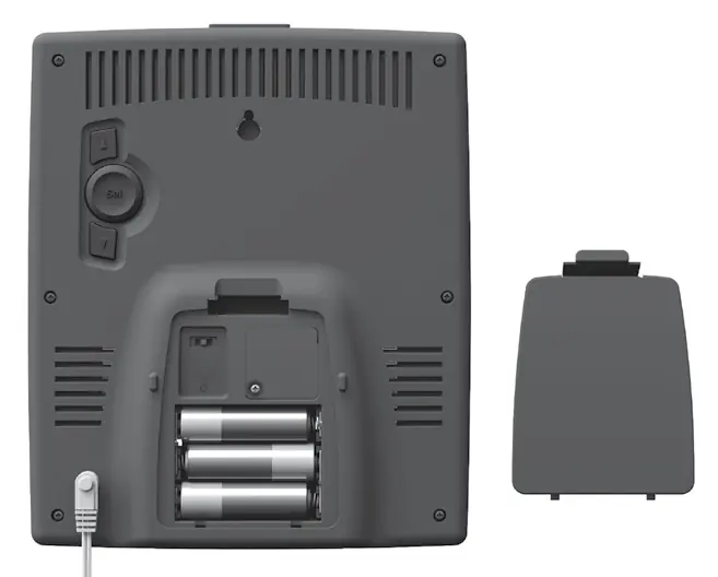 Rückseite der Anzeigeeinheit mit Tasten, Batteriefach und A-B-C-Schalter