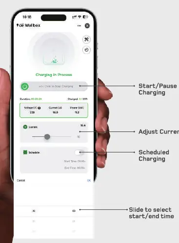 App-Oberfläche zur Steuerung des Ladevorgangs