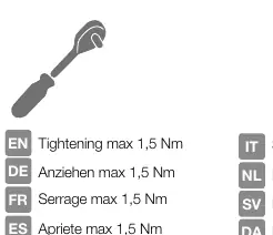 Maximales Anzugsmoment 1,5 Nm