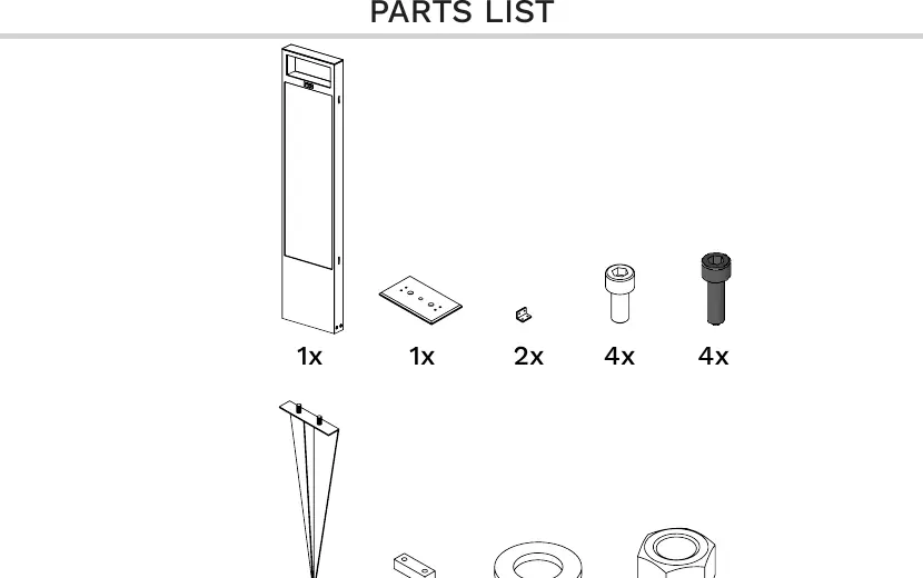 Teileliste für die Installation