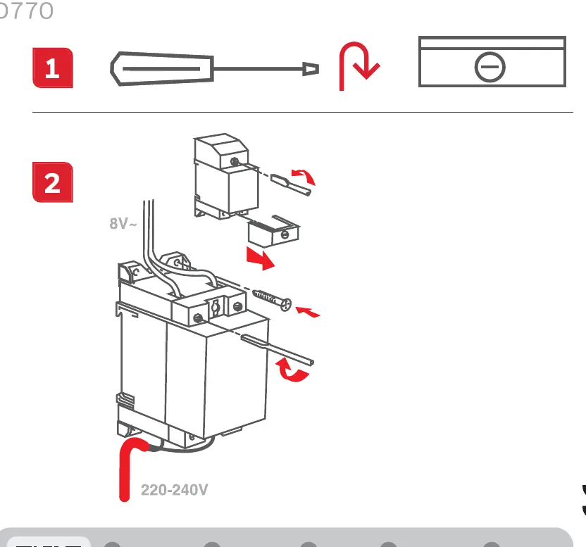 Schritte zur Installation und zum elektrischen Anschluss des Transformators.