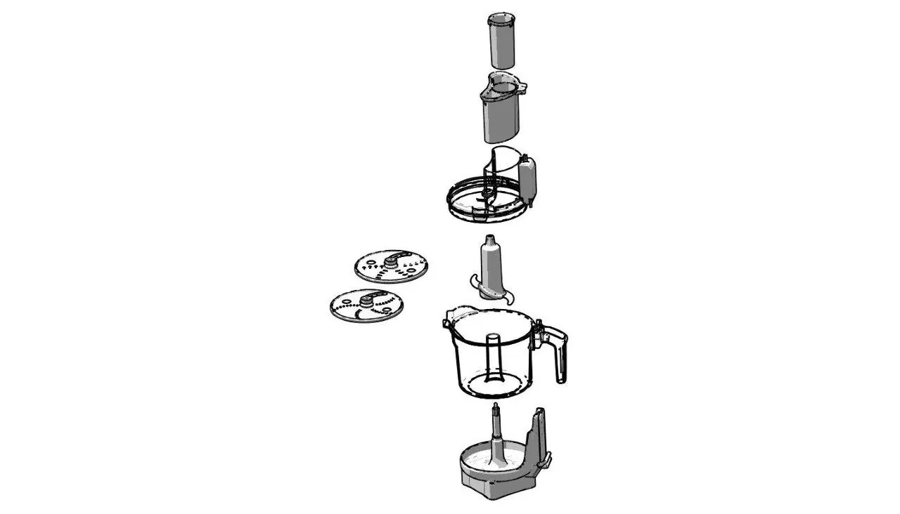 Explosionszeichnung der Komponenten des Food Processors