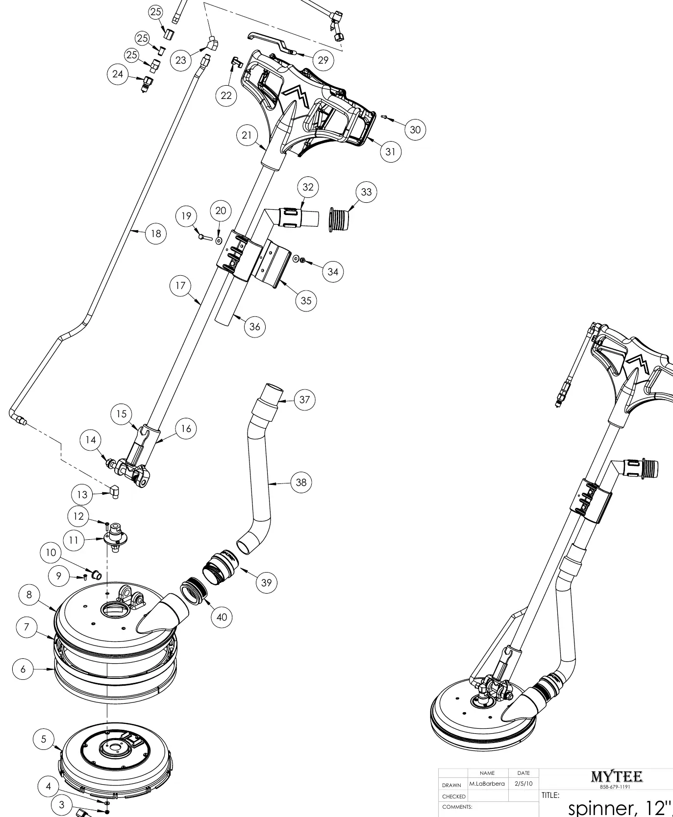 Explosionszeichnung des Mytee 12-Zoll Spinners (Modell 8904)
