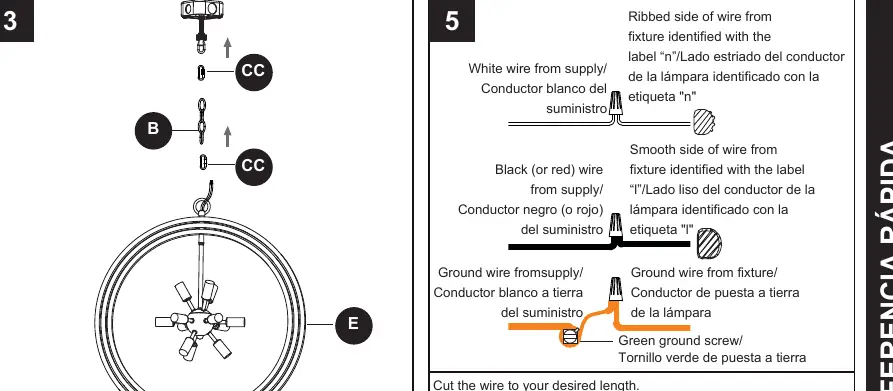 Verkabelungsdiagramm: Anschluss der Leuchtenkabel an die Stromversorgung.