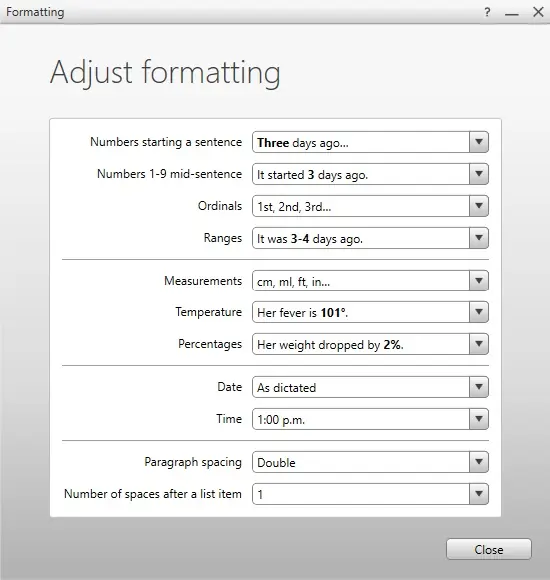 Formatierungseinstellungen