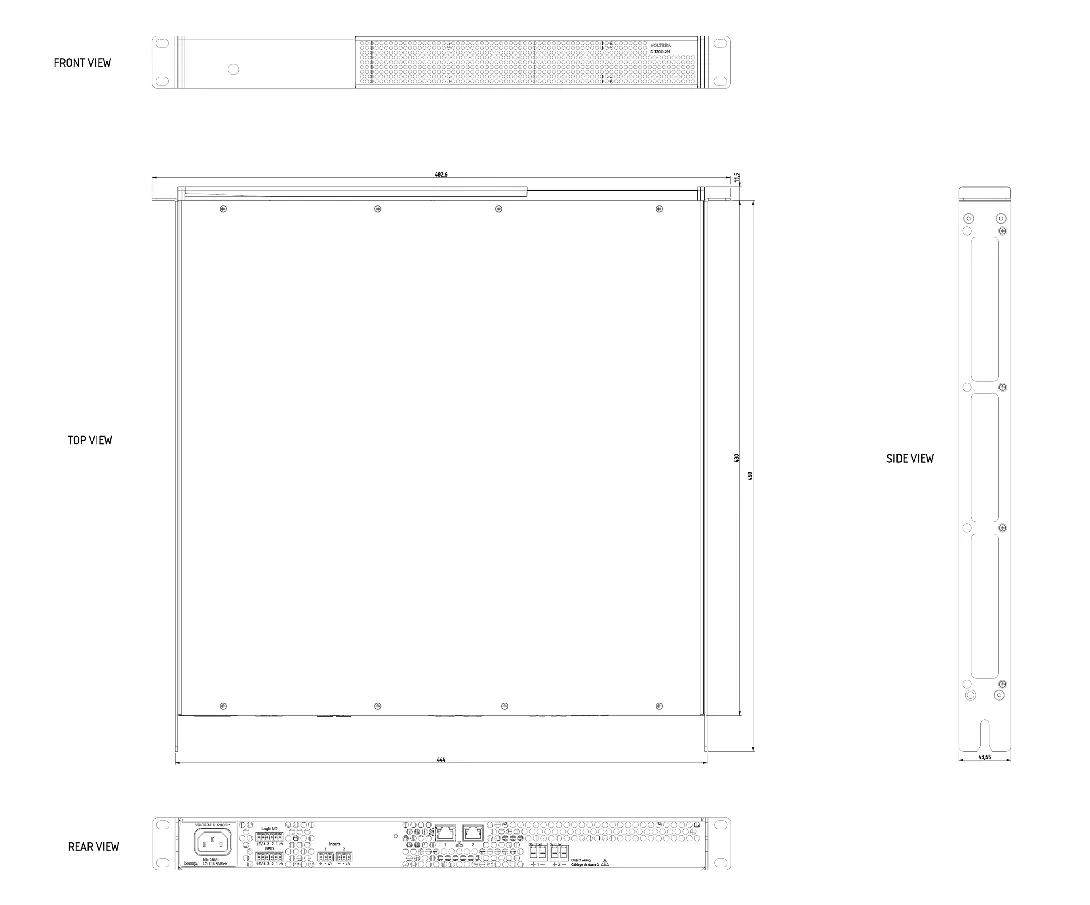 Abmessungen und Ansichten des Biamp Voltera D 1200.2M