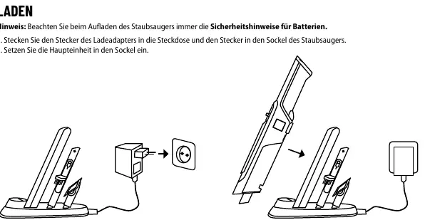 Ladevorgang des Staubsaugers