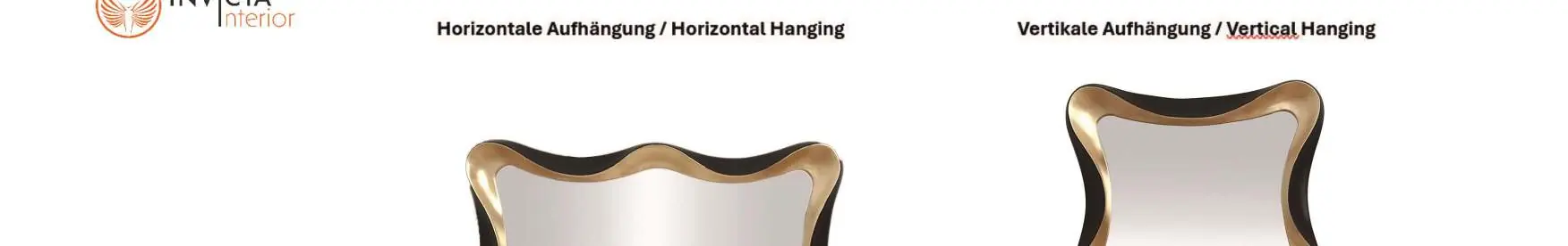 Horizontale und vertikale Aufhängungsmöglichkeiten des Wandspiegels.