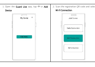 Schritte in der Guard Live App zum Hinzufügen des Geräts.