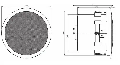 Technische Zeichnung mit Abmessungen (Ø 319 mm x 250 mm)