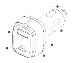 Diagramm des Ladegeräts mit Anschlüssen und LED-Anzeige