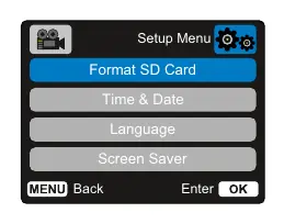 Setup-Menü der Dashcam zur Formatierung der SD-Karte