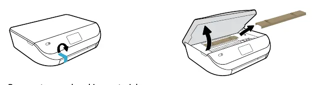 Entfernen von Verpackungsmaterial und Vorbereitung des Papierfachs.