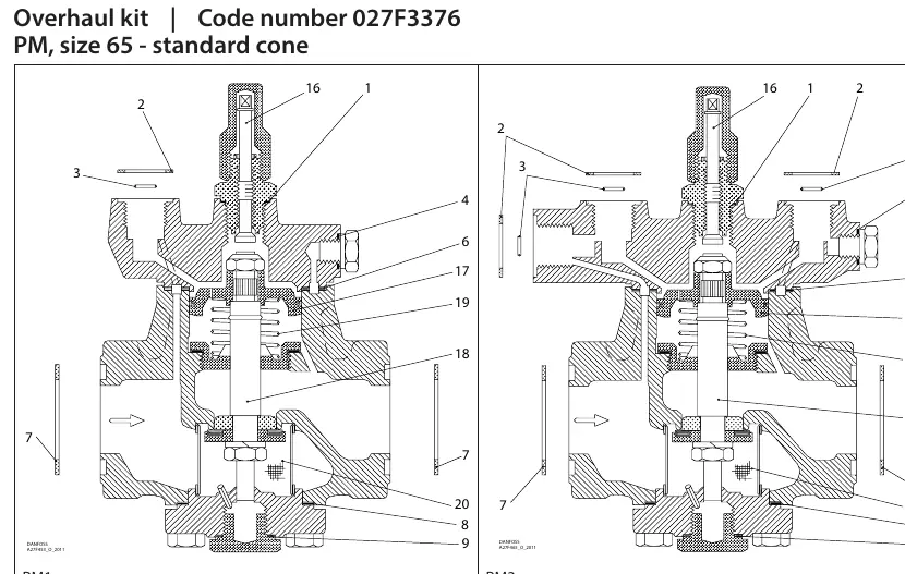 Explosionszeichnung der Ventile PM1 und PM3