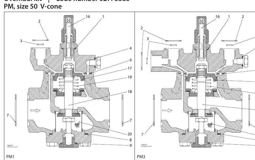 Explosionszeichnung der PM1 und PM3 Ventilkonfigurationen