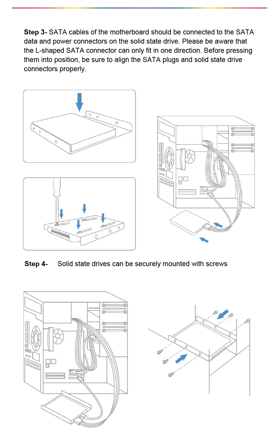 Anschluss der SATA-Kabel und Montage der SSD