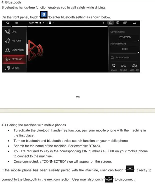 Bluetooth-Einstellungsmenü