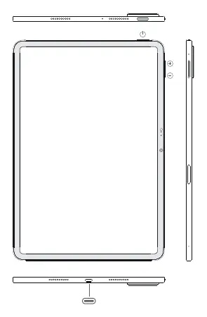 Schematische Darstellung der Tasten und Anschlüsse des Xiaomi Pad 8