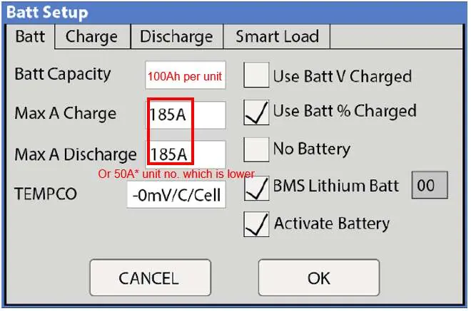Einstellungen im Menü Battery Setup