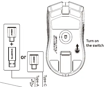 Aktivierung der Maus über den Schalter und USB-Empfänger