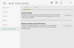 Acer Care Center Backup-Optionen
