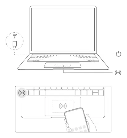 Diagramm zum Einschalten und Aufladen des Laptops
