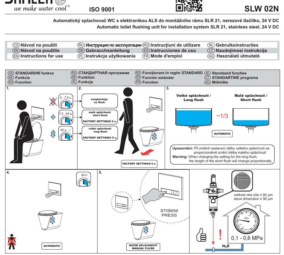 Funktionsweise der automatischen WC-Spülung: Erläuterung der Sensor-Reaktionszeiten für kleine und große Spülmengen, automatische Hygienespülung nach 24 Stunden, manuelle...