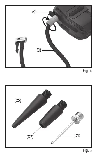 Anschluss des Luftschlauchs und der Adapter