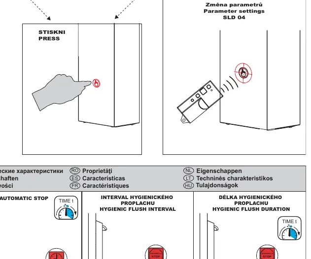 Einstellmöglichkeiten für Hygienespülung und automatische Stopp-Funktion