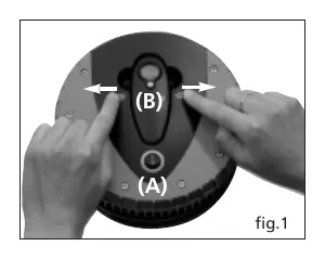 Bedienung des abnehmbaren Manometers mit den Tasten (A) und (B).