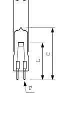 Maßzeichnung der Halogen-Lampen (D, L, P, C)